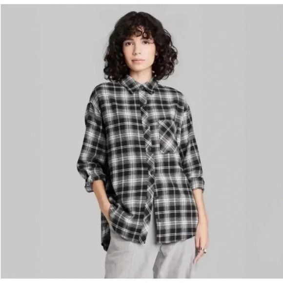 Wild Fable Oversized Long Sleeve Button Down Flannel Shirt Size XXL - Picture 1 of 8